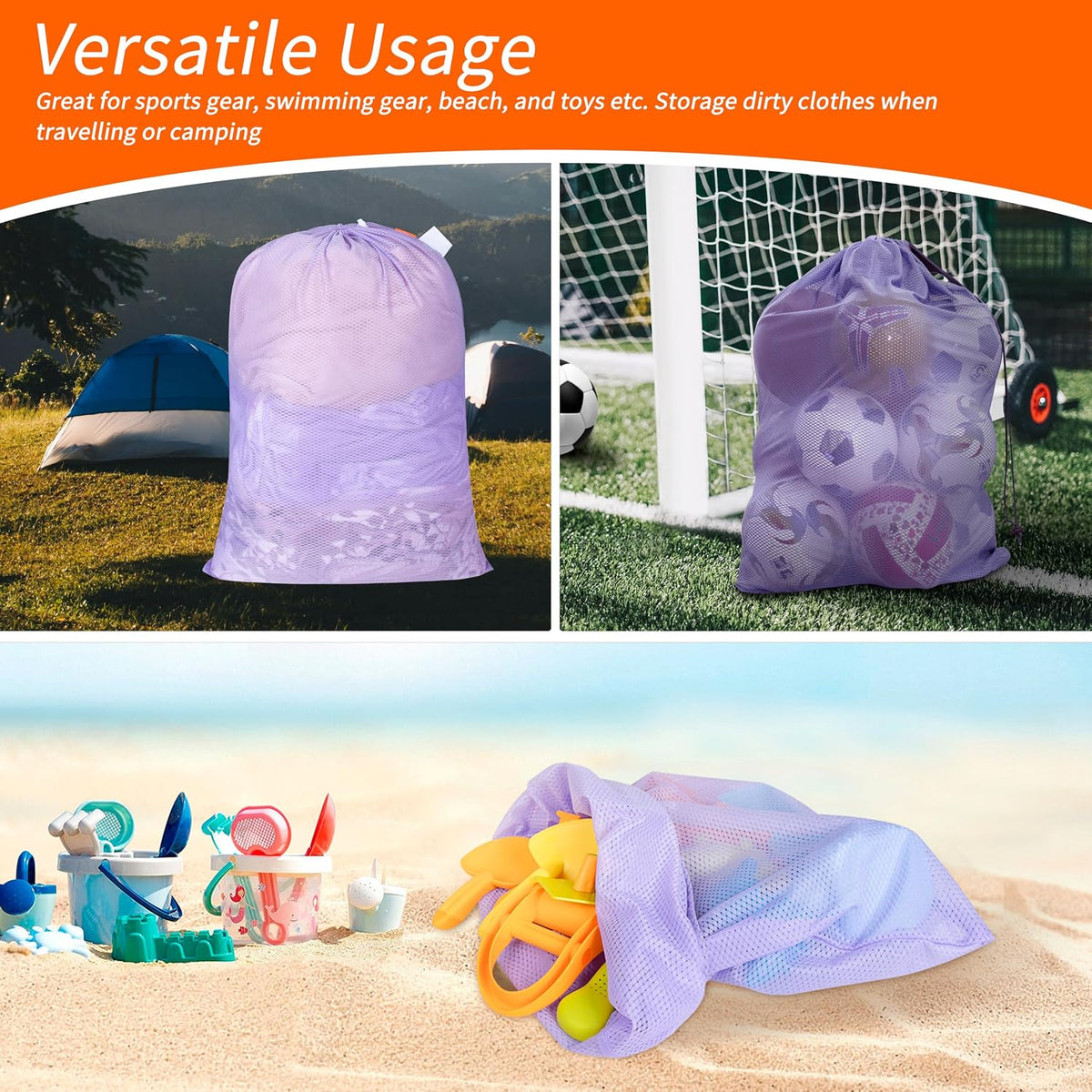 Polecasa 2 Pack Heavy Duty Diamond Mesh Laundry Bag, 24x36", Purple