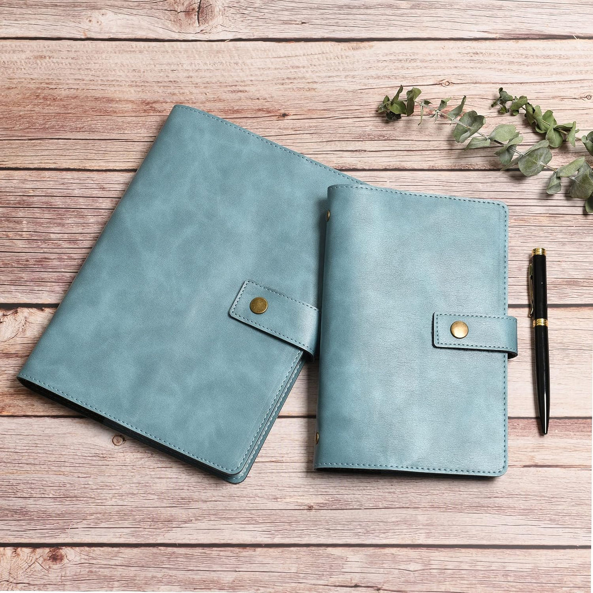Wonderpool Leather Journal Refillable Notebook Spiral Diary Binder Portfolio - A5 Dot Grid Paper & Inner Pockets for Travel Work and Personal Organizer (Lake Blue, A5)