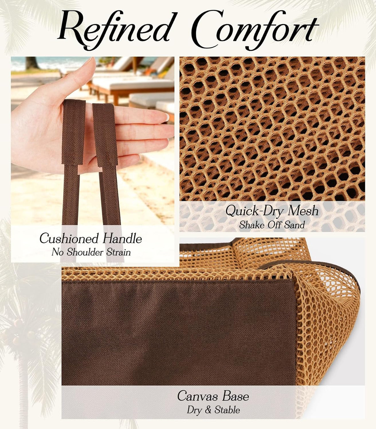 Cruise Essentials Beach Bag for Women, Mesh Tote with Detachable Pouch