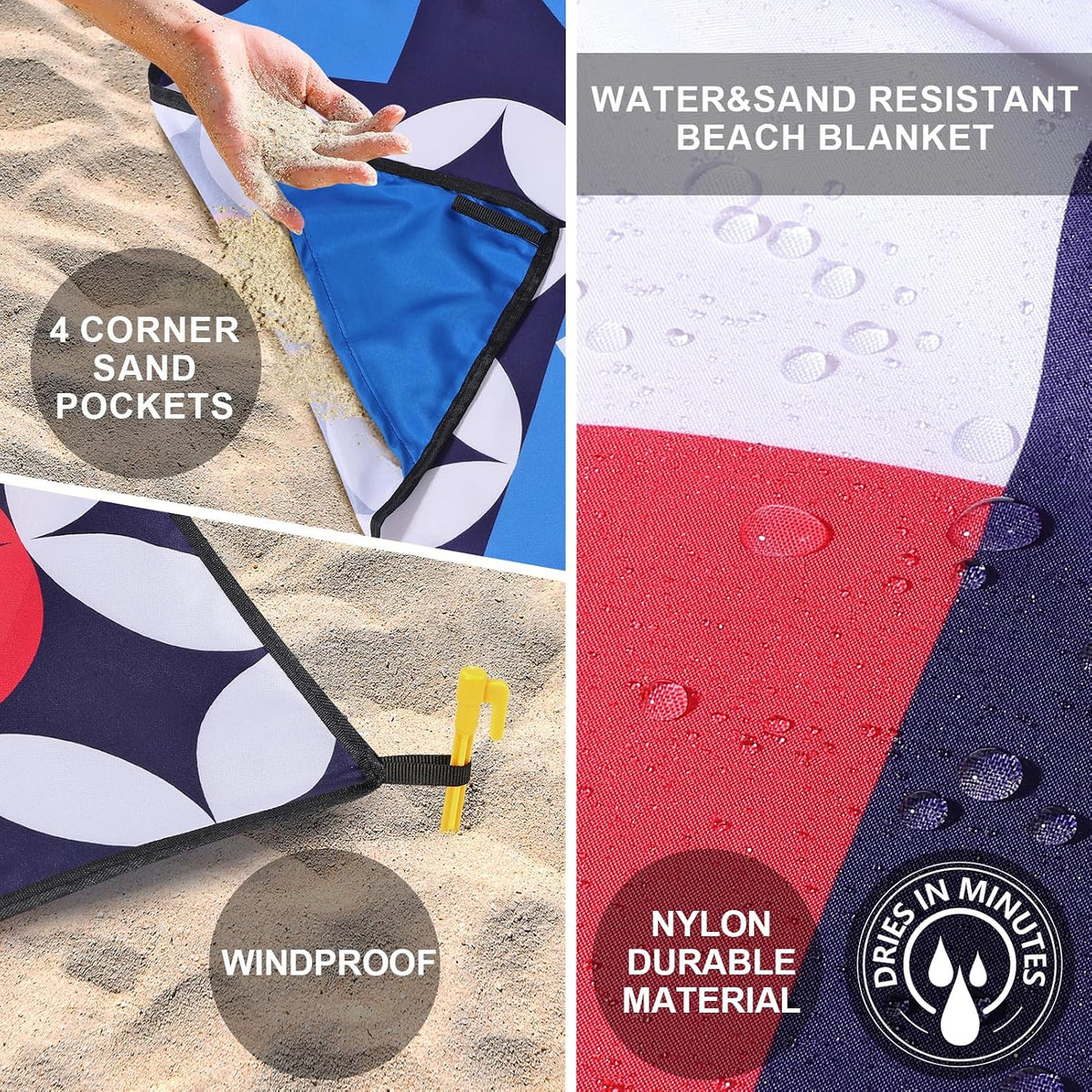 HIHOHO Beach Blanket Waterproof Sandproof Extra Large Beach Mat 79" X 83"/120"x108"for 1-8 Adults Quick Drying Durable Outdoor Picnic Mat for Beach Travel Camping Hiking