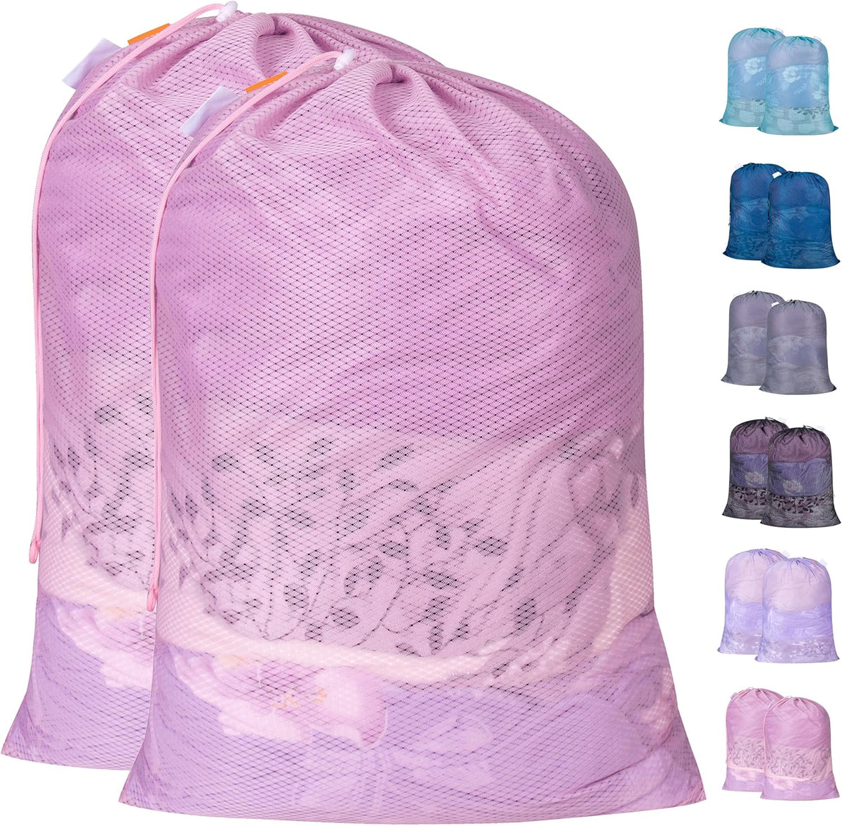 Polecasa 2 Pack Heavy Duty Diamond Mesh Laundry Bag, 24x36", Pink