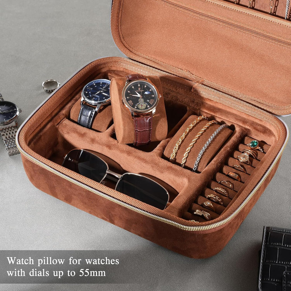 ProCase Mens Travel Jewelry Case, Jewelry Box & Organizer for Men -Brown