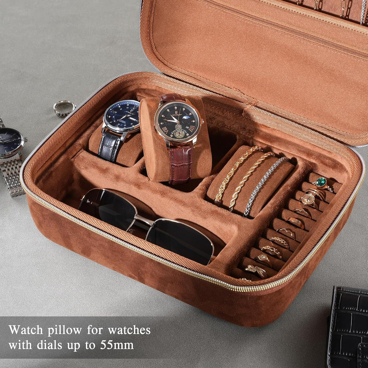 ProCase Mens Travel Jewelry Case, Jewelry Box & Organizer for Men -Brown