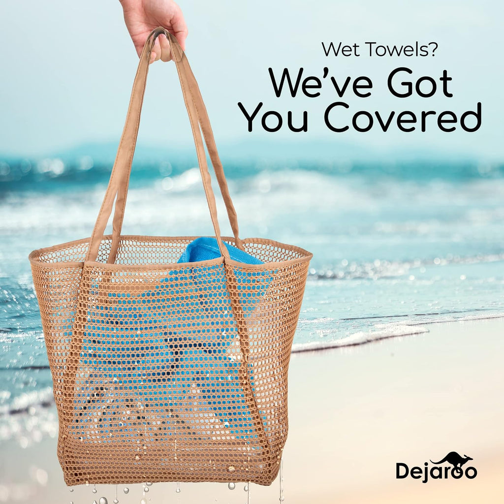Dejaroo Lightweight Mesh Beach Bag - Beach Tote Bag with Thicker and Softer Straps - Packable Beach Bag with Inner Zipper