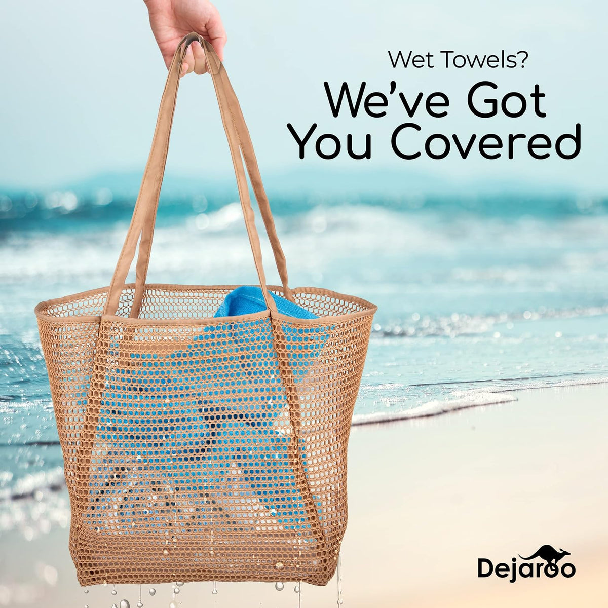Dejaroo Lightweight Mesh Beach Bag - Beach Tote Bag with Thicker and Softer Straps - Packable Beach Bag with Inner Zipper