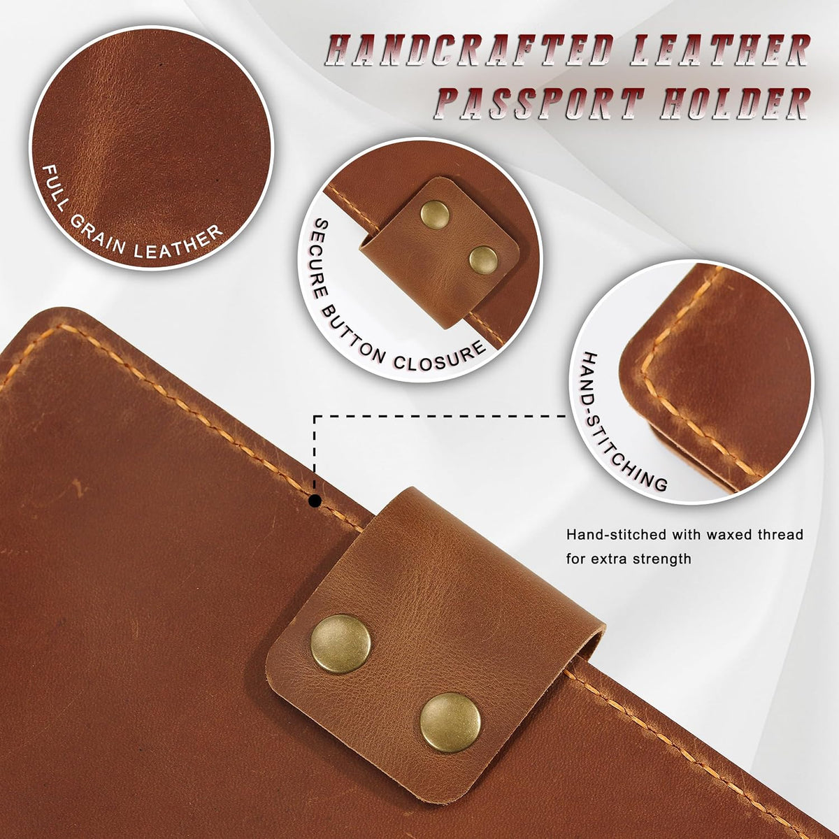 Handmade Genuine Leather Family Passport Holder | Travel Document Organizer Holds 4 Passports | Vintage Wristlet Wallet with Credit Card Slots (Brown)