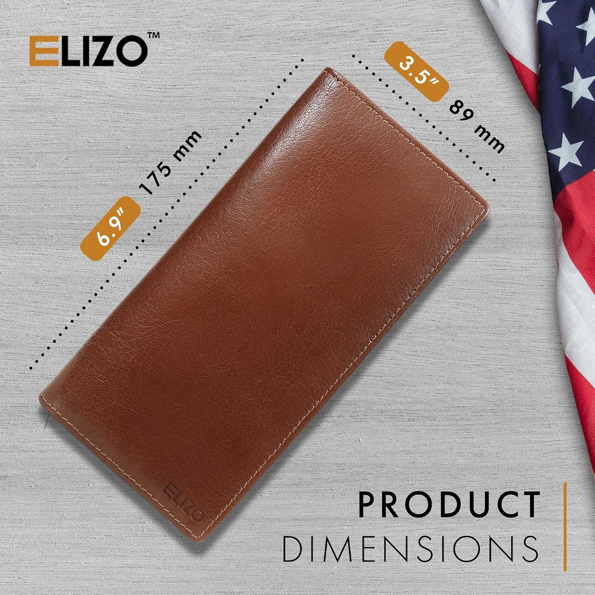 ELIZO Men's Genuine Leather Long Wallet - RFID Blocking Rodeo Checkbook Wallet | Western Bifold Wallet with 16 Card Slots, ID Window | Top Grain Leather Cowboy Wallet | Tequila