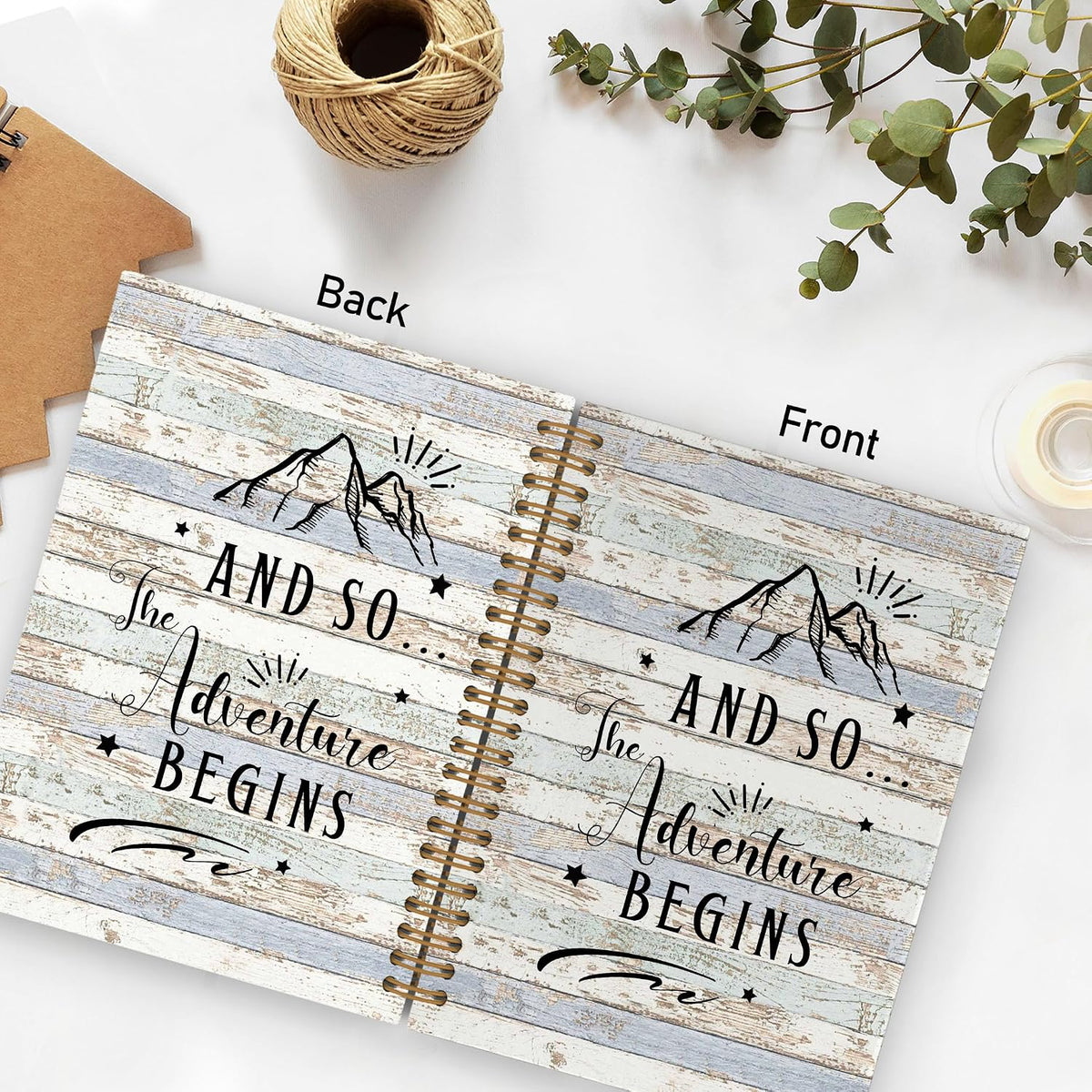 QLMX Camping Travelers Spiral Notebook, Adventure Travel Camp A4 Journal Notebook, and So the Adventure Begins Notebooks for School Work, Camp Office Supplies Gifts for Camper Women, 8.3x11.7 Inch