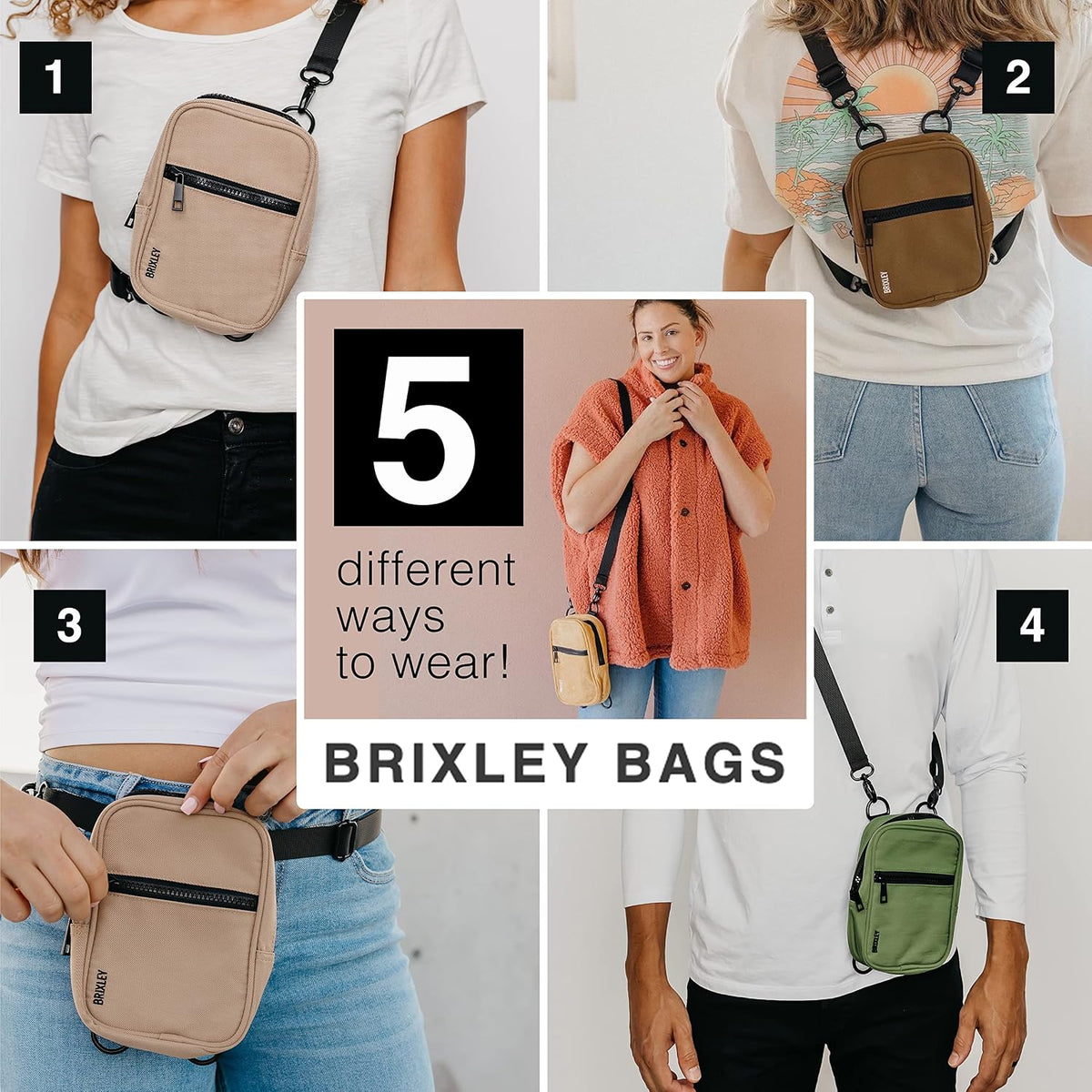 Brixley Crossbody Bag Sling Purse for Women Men Girls Travel, Multi Position Fanny Back Pack (Clear)