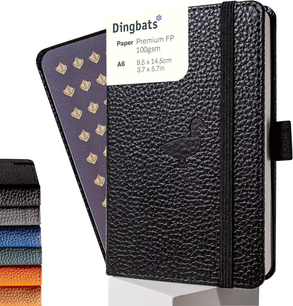Dingbats* Wildlife A6 Grid Pocket Notebook - PU Leather Hardcover - Small Writing Journal for Work, Travel - Pocket, Elastic Closure, Bookmark