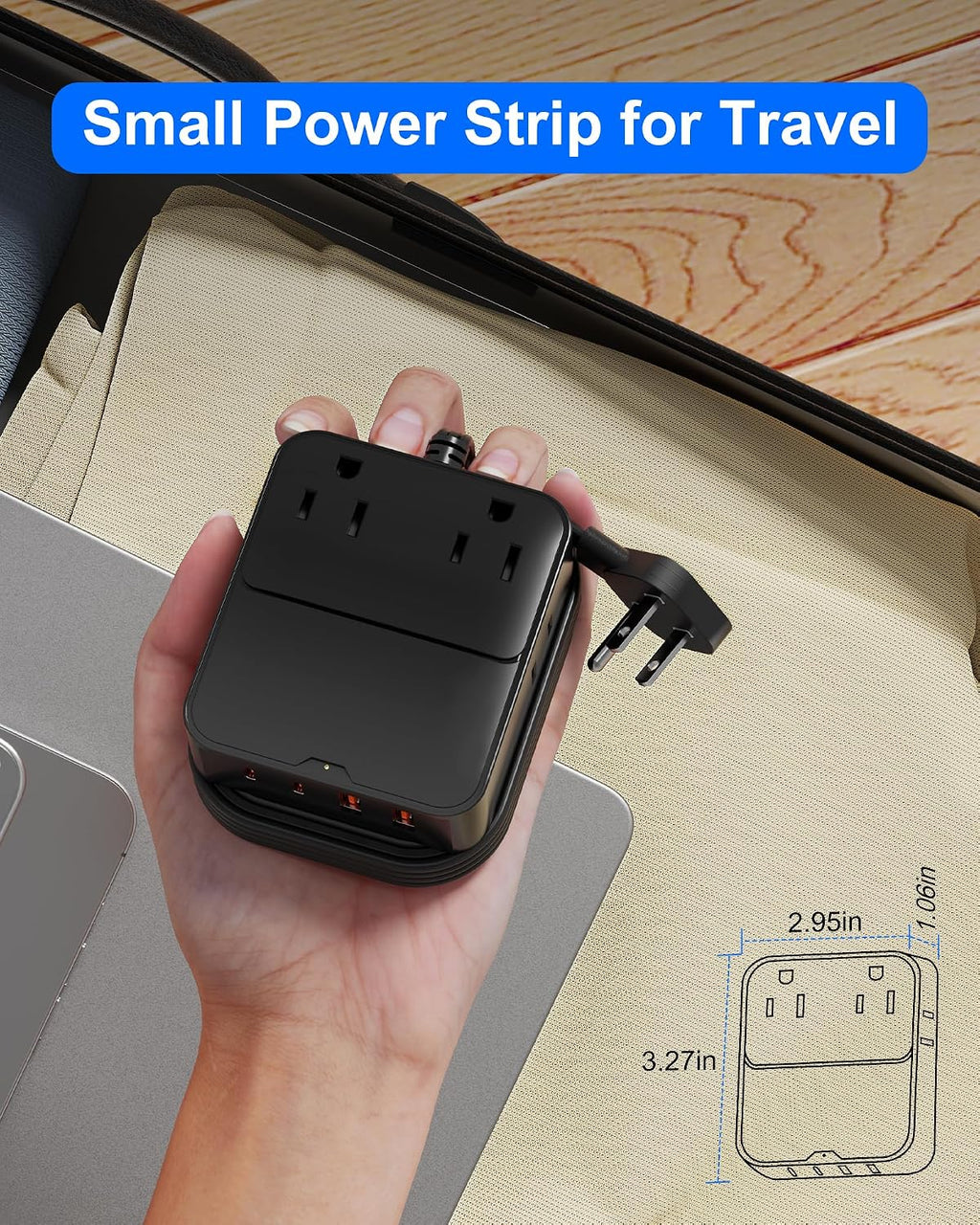 Flat Plug Power Strip with USB Ports - 4 AC & 4 USB Ports (20W), 6Ft Extension Cord with Multiple Outlets, Fast USB Charging Station for Travel Office Dorm Room (Black)