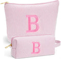 Birthday Gifts for Women - Custom Initial Makeup Bag Set, Portable Makeup Pouch Cosmetic Bag with Zipper, Travel Essentials Toiletry Bag Travel Gifts for Women, Light Pink B