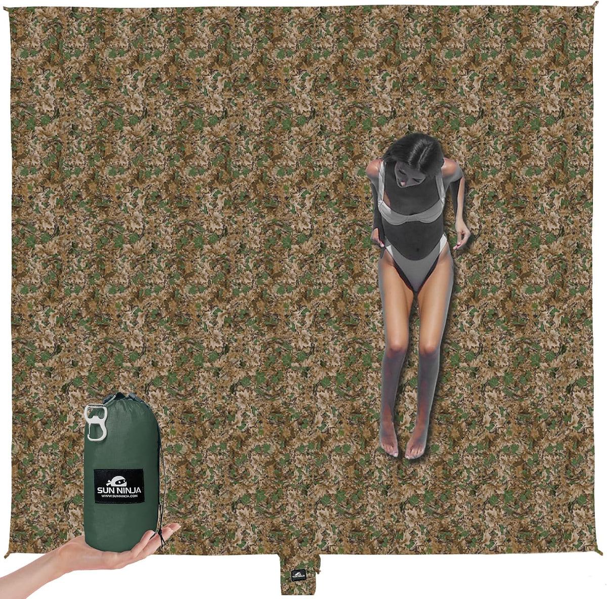SUN NINJA Sand Free Beach Blanket, Sandproof Beach Mat, 10ft x 9ft, Camo