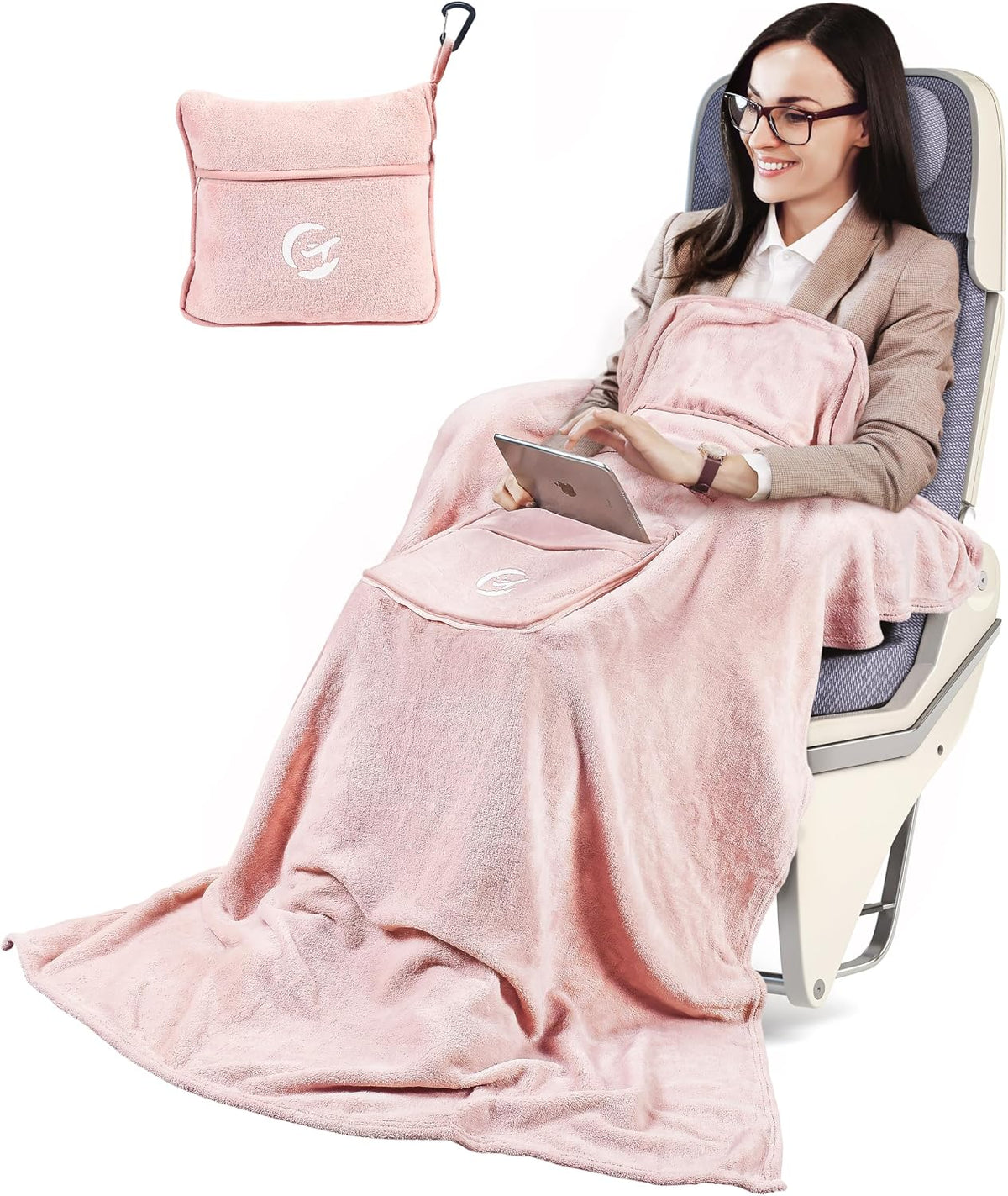Tirrinia Travel Blanket Airplane Compact with Bag, Travel Pillow Blanket