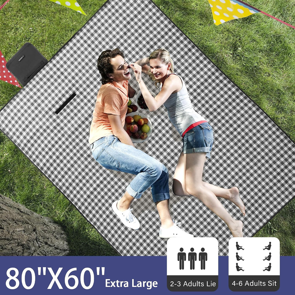 HX&OD Picnic Blanket Outdoor Extra Large Picnic Mat 80"X60" Camping Blanket Beach Blanket Foldable Waterproof Sand Mat Hiking Travel Family Concerts(Blue)