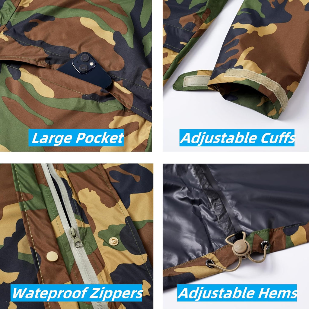 Rain Suit, Rain Gear for Men Waterproof, Camo Rain Jacket, Lightweight Rain Coat
