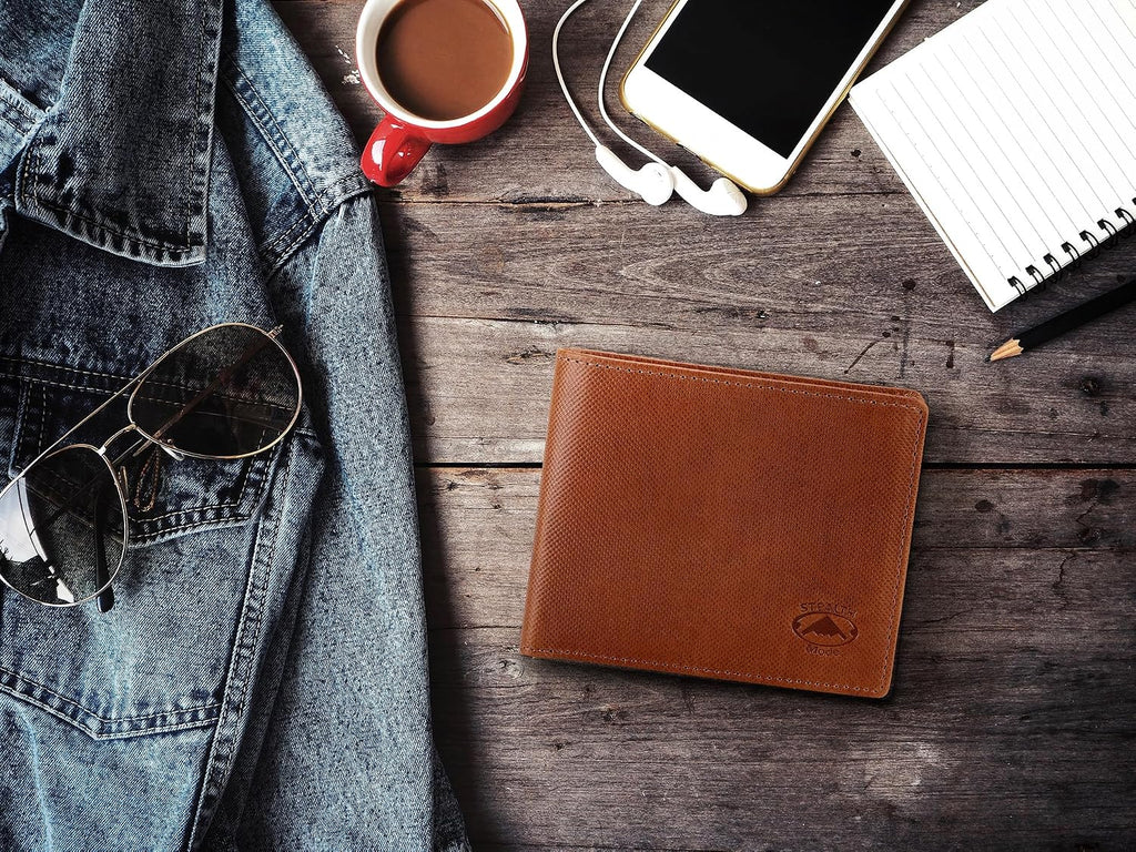 Stealth Mode Leather Bifold Wallet for Men With ID Window and RFID Blocking (Brown Crunch)