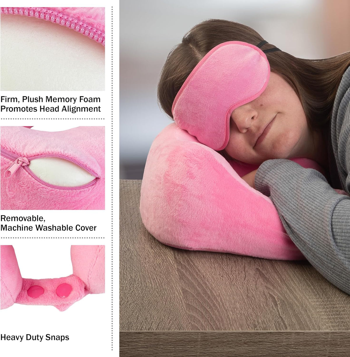 Home-Complete Travel Pillow Set, Pink, 3-Piece-Set