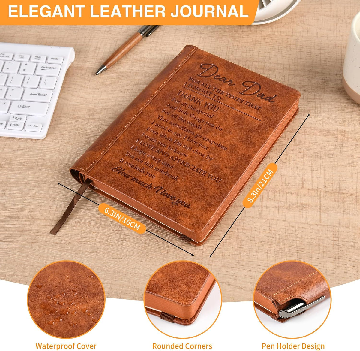 A5 Leather Hardcover Journal With Pen,Gifts For Birthday Father's Day Christmas,Dad Gifts From Daughter For Travel, Work,Note Taking,288 Lined Pages 100gsm Paper(Dad Journal)