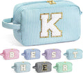 YOOLIFE Gifts for Women Teen Girls Kids - Initial Makeup Bag Cosmetic Case Toiletry Pouch, Birthday Gifts for Women Friends Sister Teacher, Light Blue K