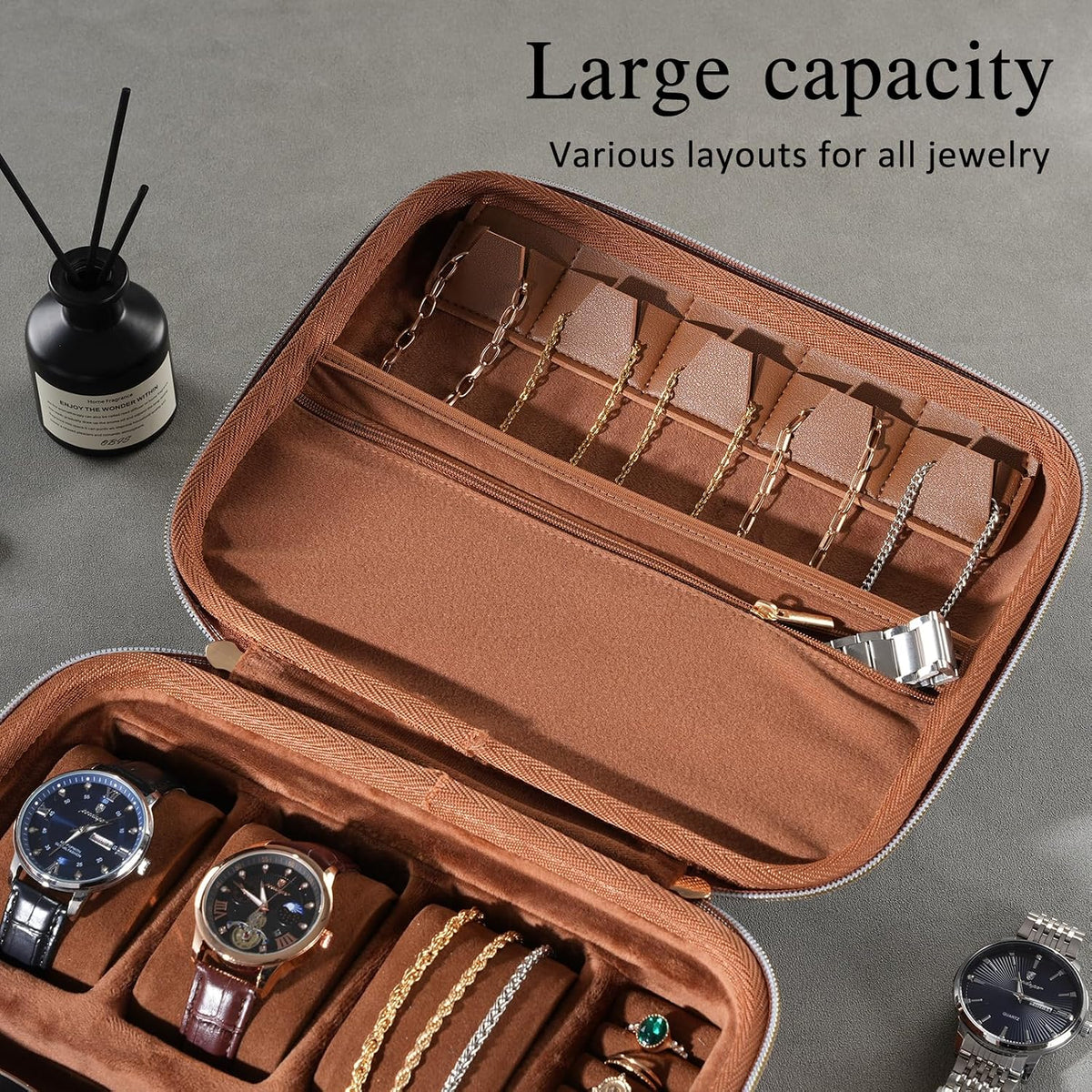 ProCase Mens Travel Jewelry Case, Jewelry Box & Organizer for Men -Brown