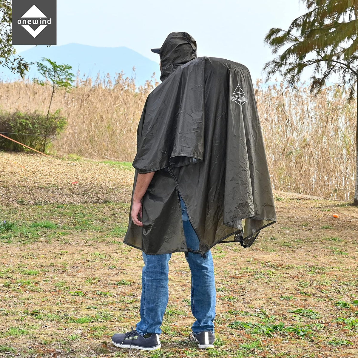 onewind Hooded Rain Poncho, Waterproof Silnylon Versatile Survival Shelter