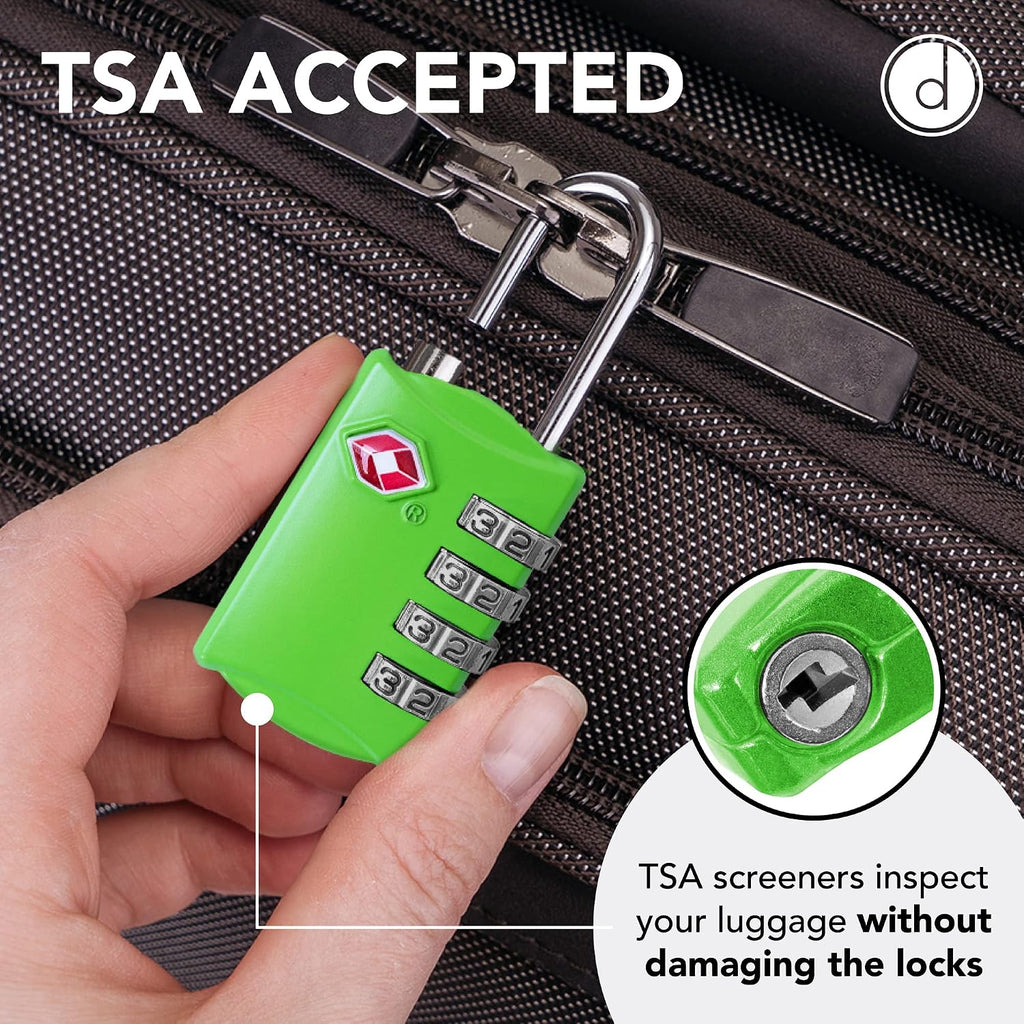 TSA Luggage Locks 2 Pack – 4-Digit Steel – Green