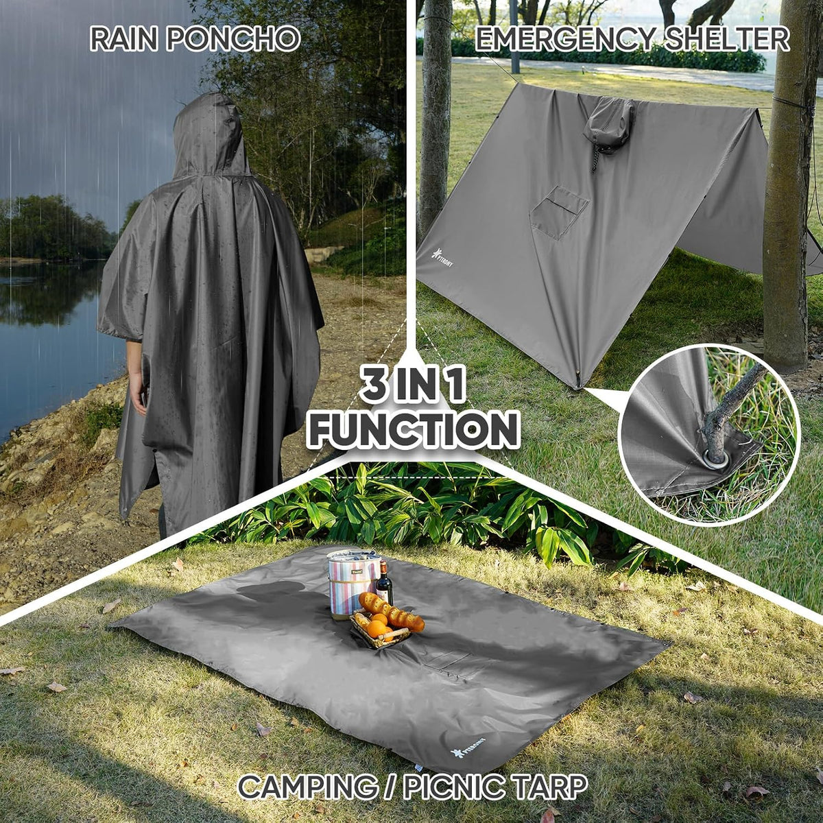 PTEROMY Hooded Rain Poncho for Adults, Reusable Waterproof Raincoat