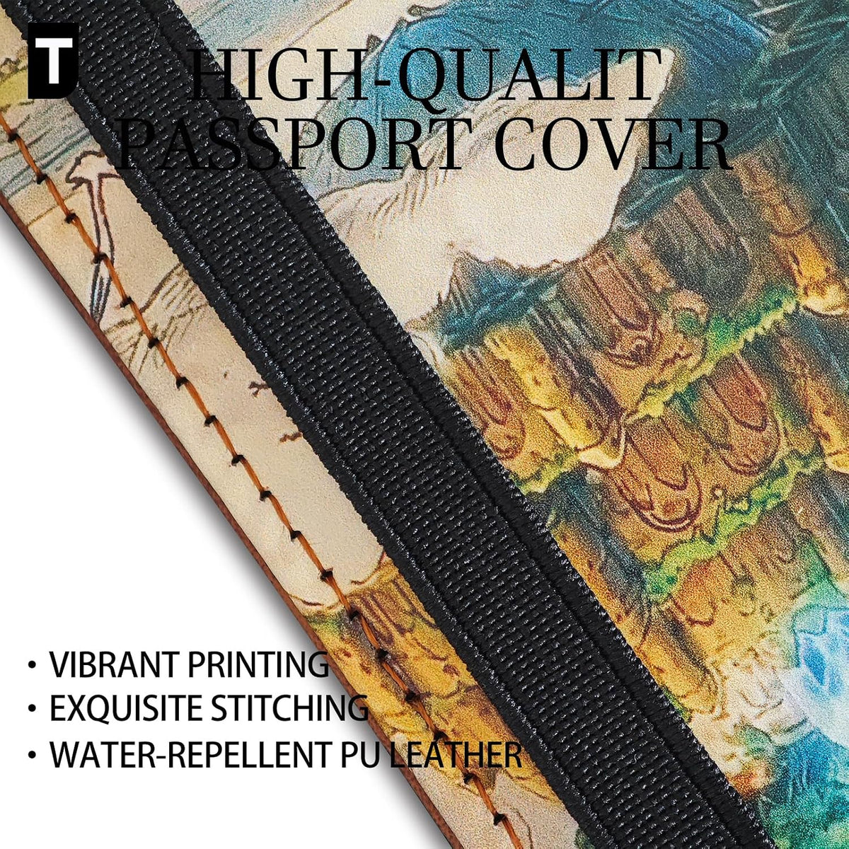 Travel Passport Holder and Luggage Tag Set Anime Aesthetic PU Leather Travel Wallet & Suitcase ID Label Cute Floating Castle Design Travel Accessories Gift for Women, Men