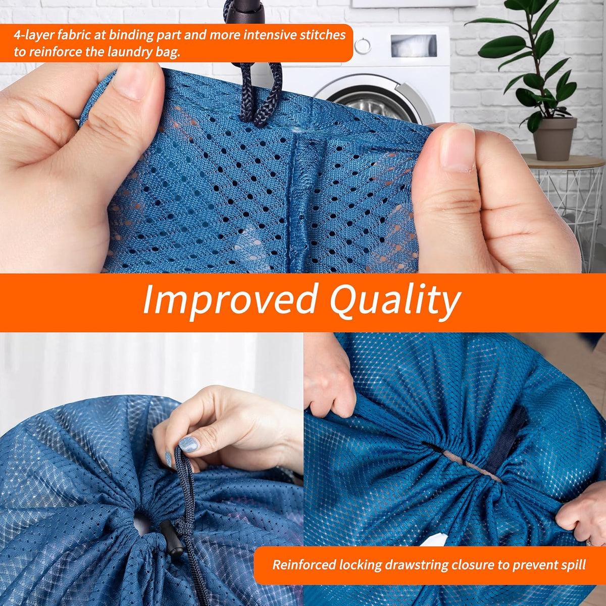 Polecasa Extra Heavy Duty Diamond Large Mesh Laundry Bag, 24x36", Blue