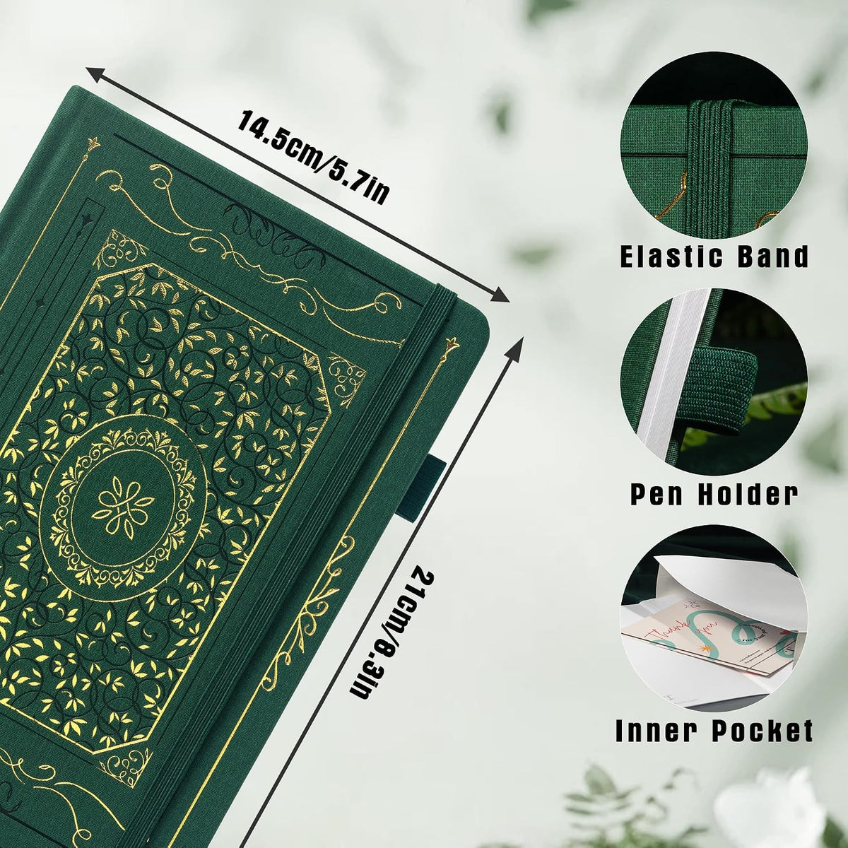 TIEFOSSI Lined Notebook, 100gsm Thick Paper, Hardcover College Ruled Journals for Women Men, 320 Numbered pages, for Travel, School and Office Use