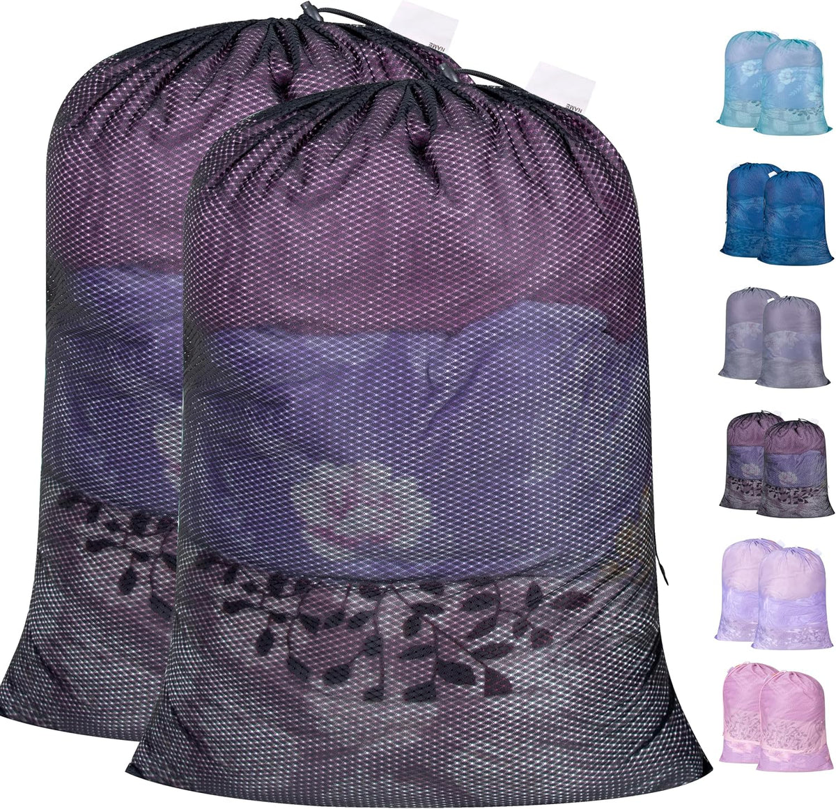 Polecasa 2 Pack Heavy Duty Diamond Large Mesh Laundry Bag, 24x36", Black