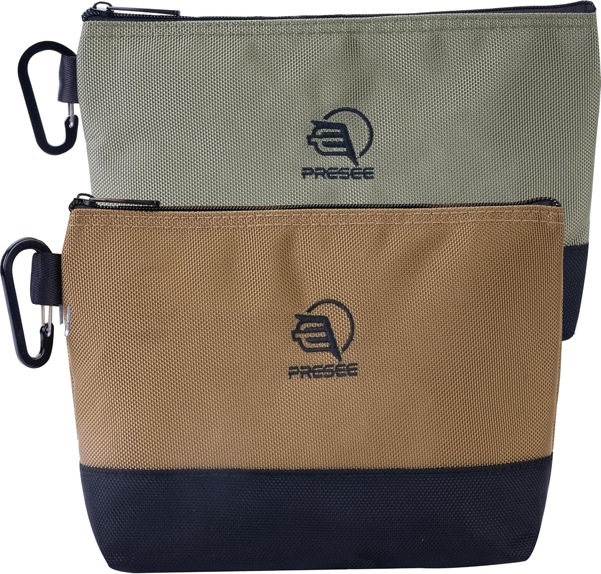 2-Pack 10.5" Heavy-Duty Tool Pouch, 1680D Nylon, Zipper, Green Khaki