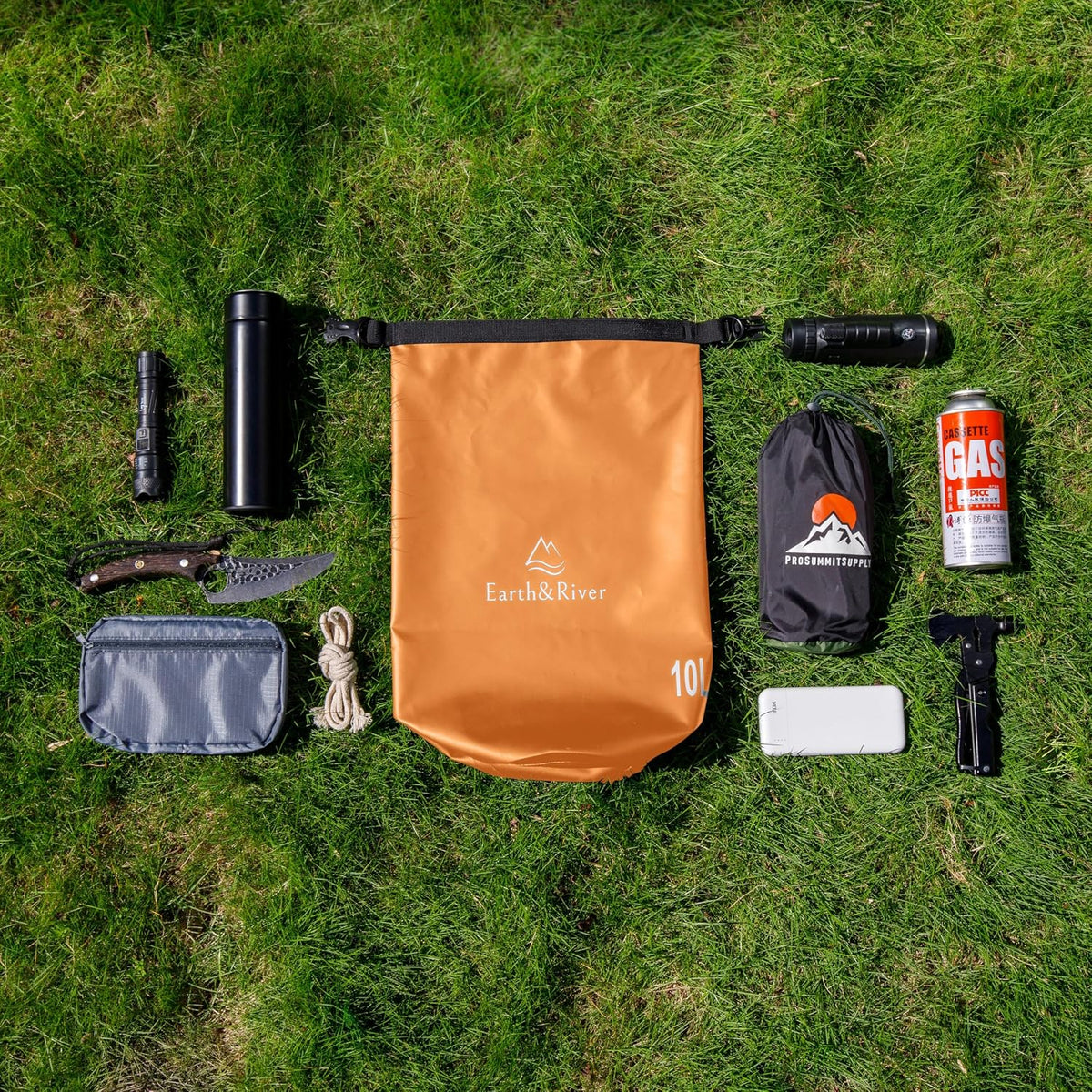 EARTH&RIVER Premium Waterproof Dry Bag Backpack, Extra Thick, Protection for All Water Activities & Camping, Floating Lightweight Dry Bag & IPX8 Waterproof Phone Case (Orange, 10L)