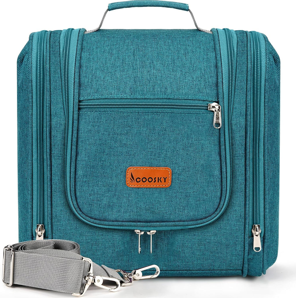 Travel Hanging Toiletry Bag for Women and Men, 6 Organizer Compartments, Holds Full Size Bottles, Extra Large Cosmetic Accessories, Makeup essentials, Bathroom Water-resistant Toiletries Bag, Blue